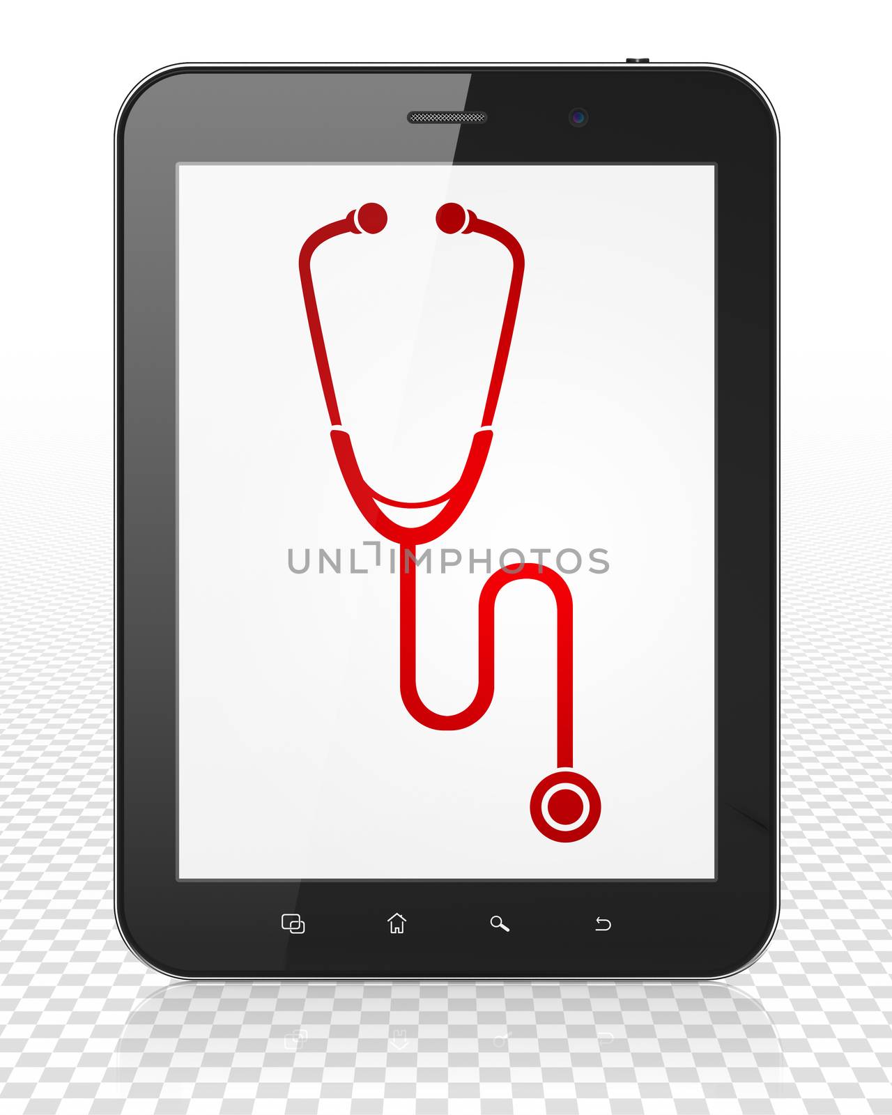 Healthcare concept: Tablet Pc Computer with Stethoscope on display by maxkabakov