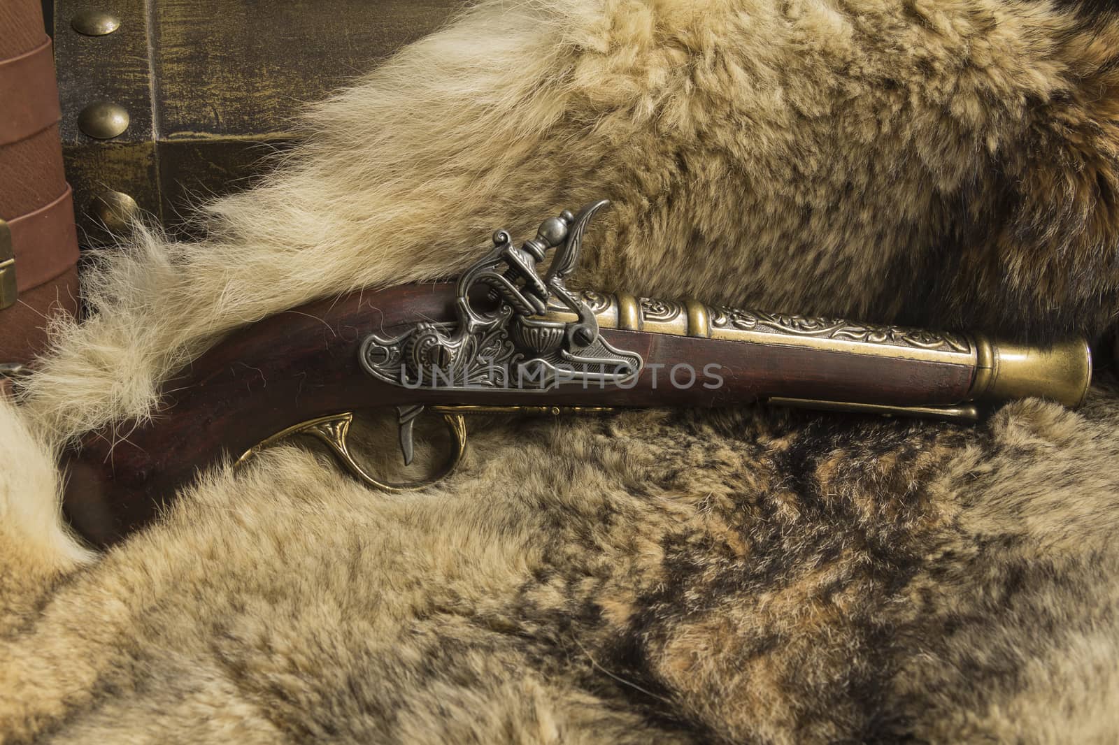 antique decorative gun on natural skin a wild Wolf