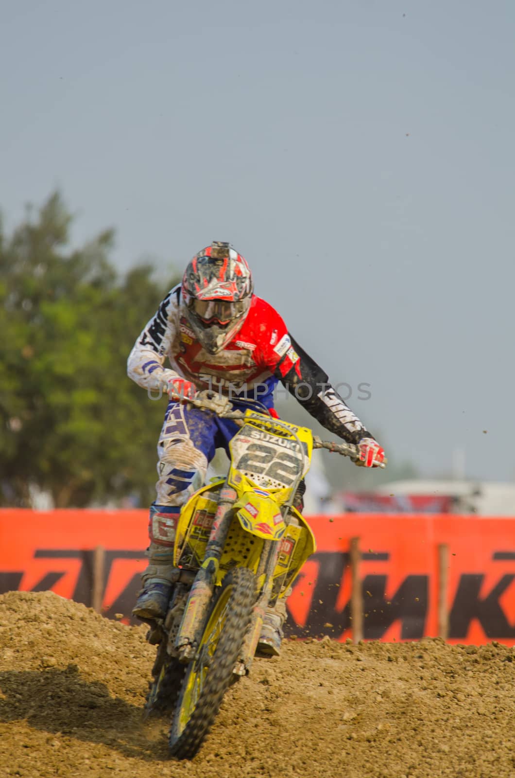 SUPHANBURI - MARCH 06 : Kevin Strijobs #22 with Suzuki Motorcycle in competes during the FIM MXGP Motocross Wolrd Championship Grand Prix of Thailand 2016 on March 06, 2016 in Suphanburi, Thailand.