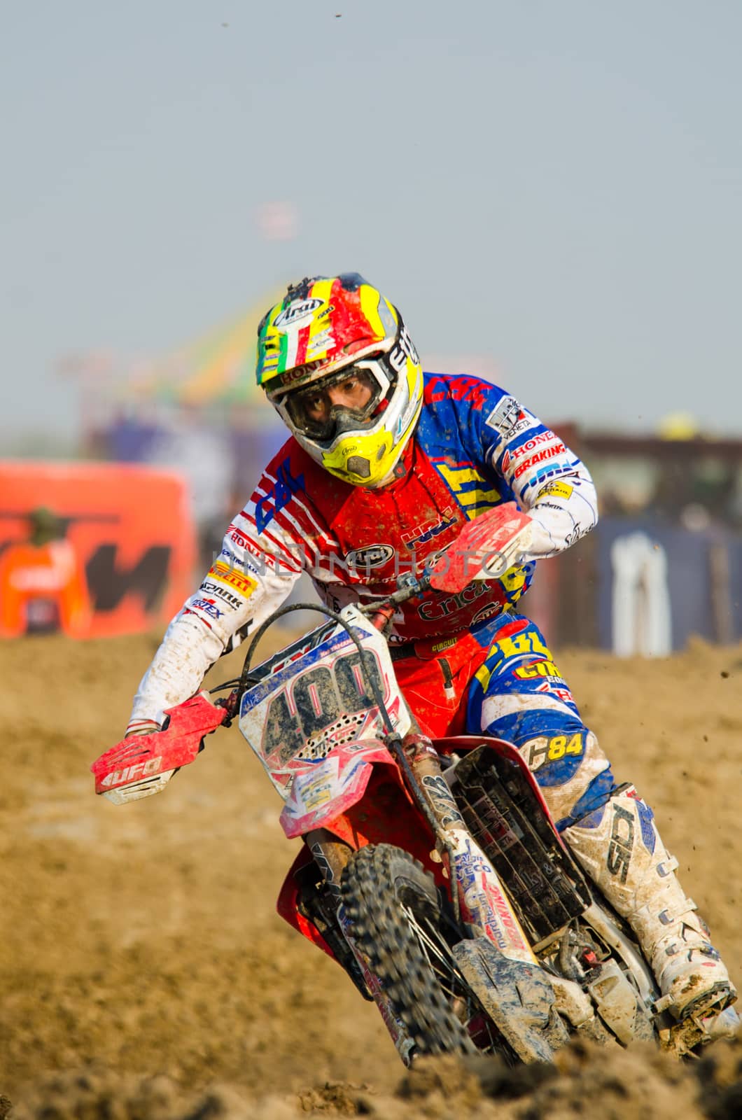 SUPHANBURI - MARCH 06 : Kei Yamamoto #400 with Honda Motorcycle in competes during the FIM MXGP Motocross Wolrd Championship Grand Prix of Thailand 2016 on March 06, 2016 in Suphanburi, Thailand.