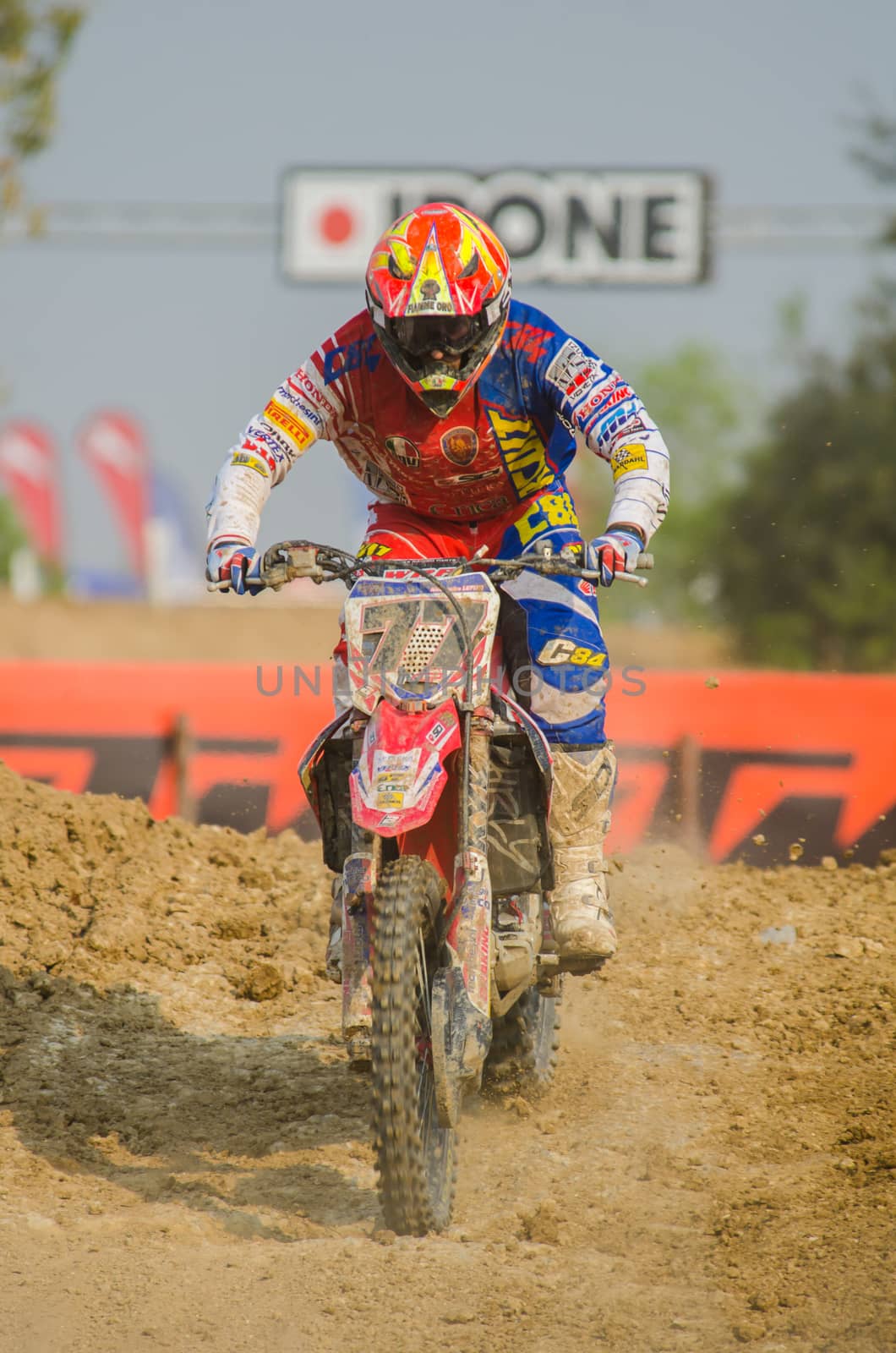 SUPHANBURI - MARCH 06 : Alessandro lupino #77 with Honda Motorcycle in competes during the FIM MXGP Motocross Wolrd Championship Grand Prix of Thailand 2016 on March 06, 2016 in Suphanburi, Thailand.