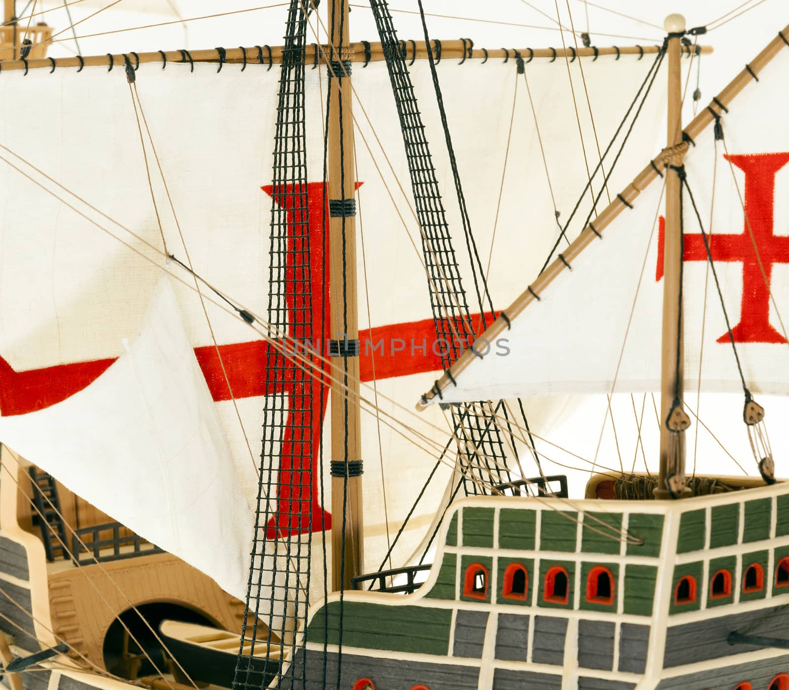   part of the photographed model sailing ship, old ship with sails
