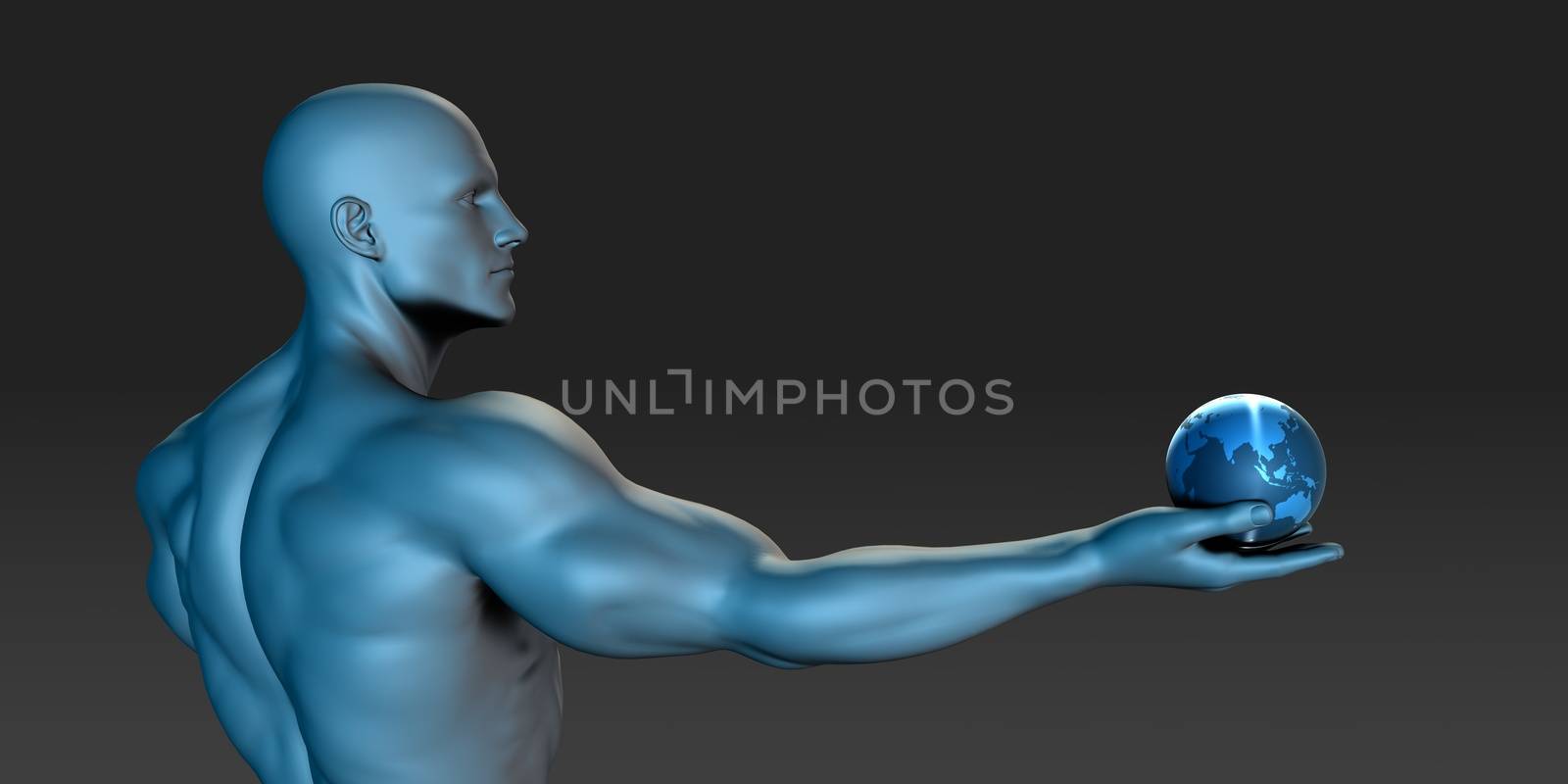 Man Holding Globe with Technology Abstract Background