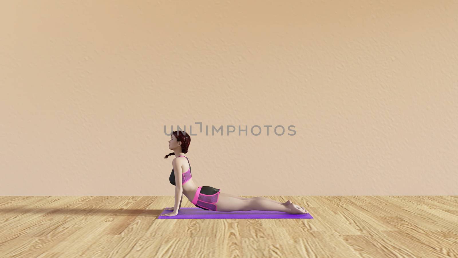 Yoga Class Upward Facing Dog Pose Illustration with Female Instructor 