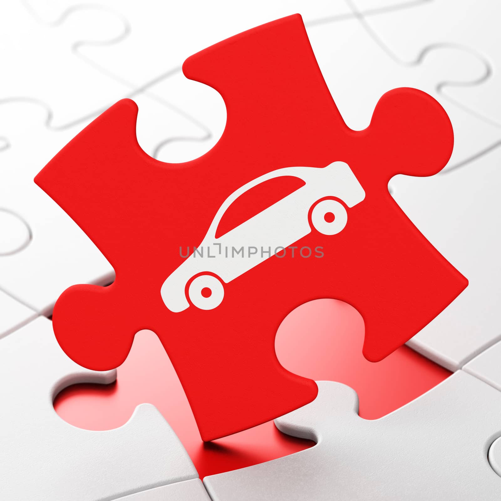 Travel concept: Car on puzzle background by maxkabakov