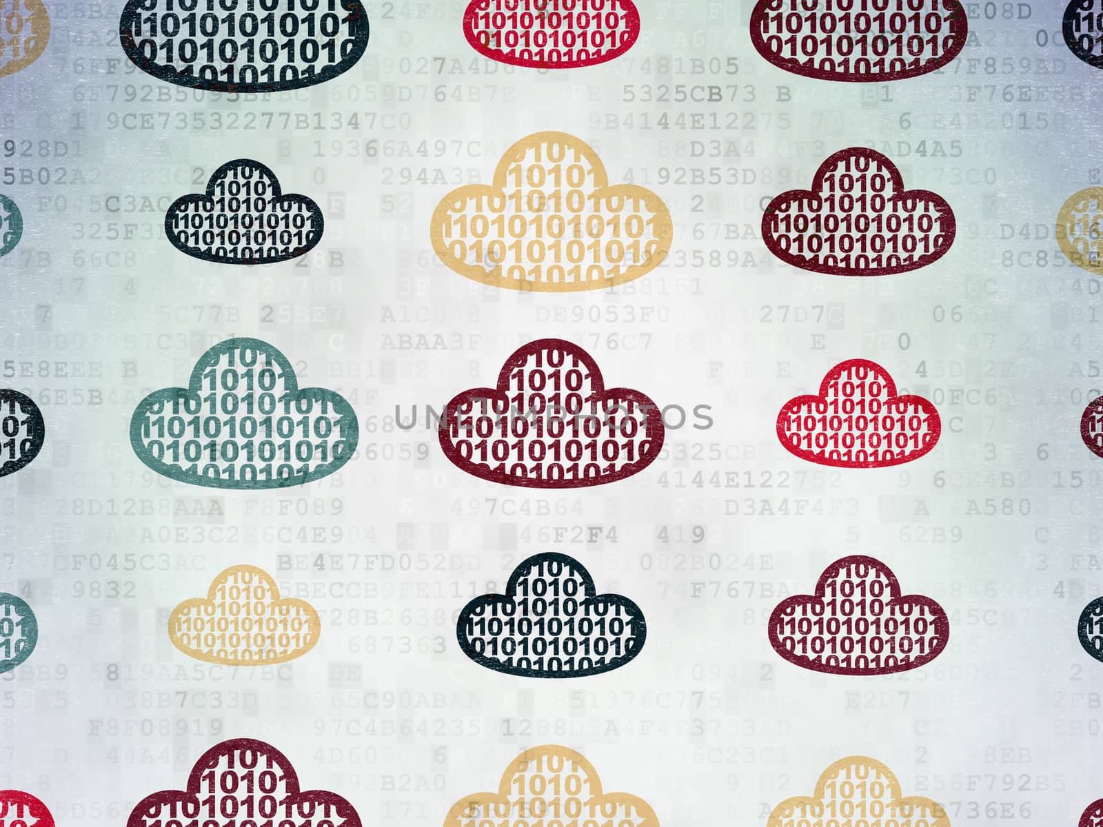 Cloud technology concept: Cloud With Code icons on Digital Paper background by maxkabakov