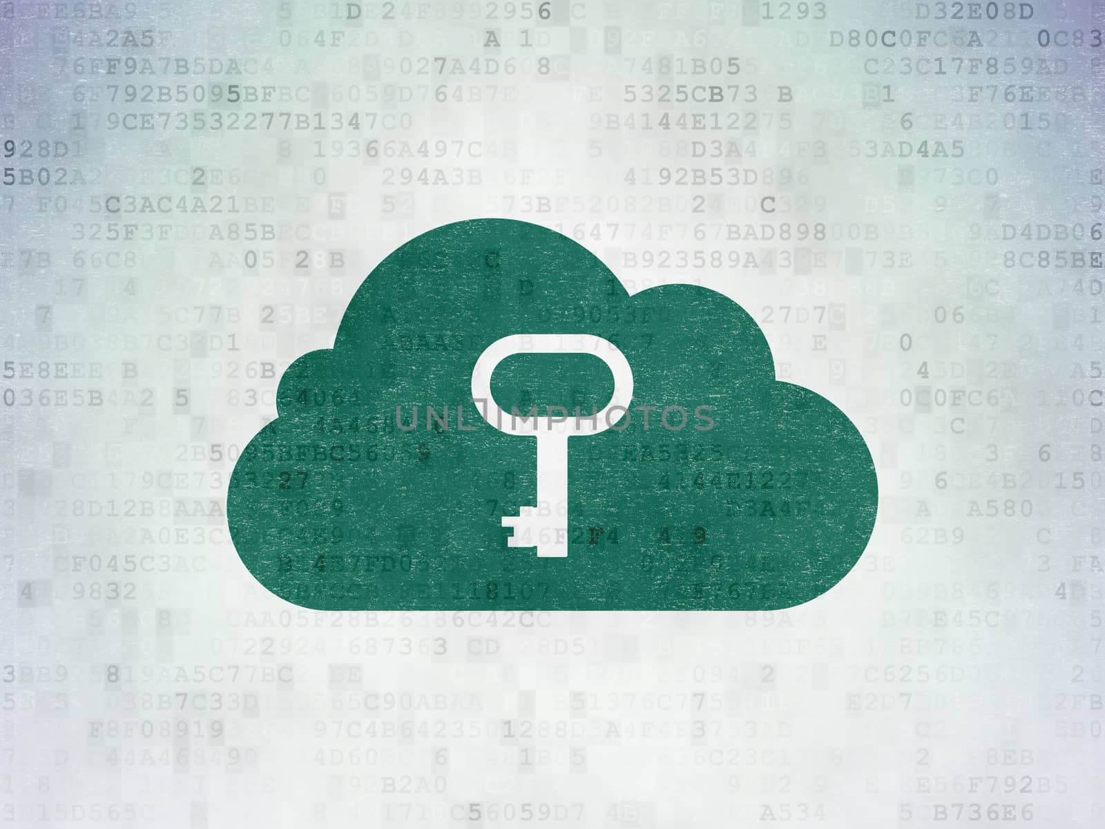 Cloud technology concept: Cloud With Key on Digital Paper background by maxkabakov