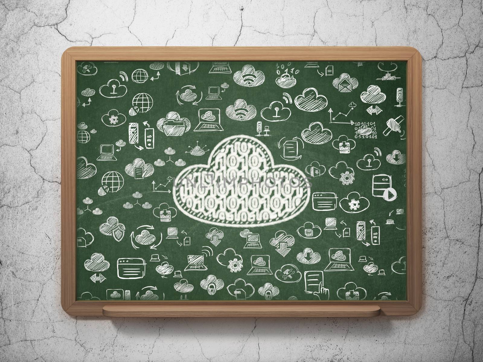 Cloud technology concept: Cloud With Code on School Board background by maxkabakov