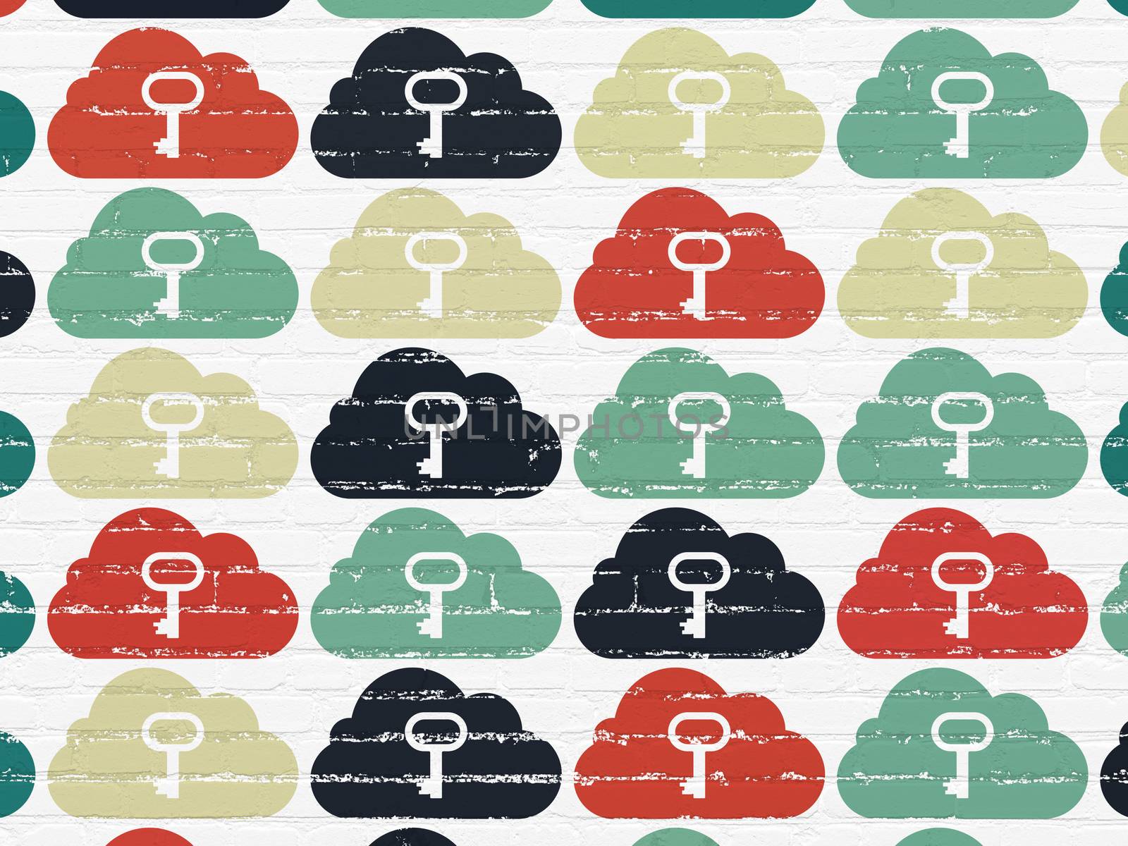 Cloud technology concept: Cloud With Key icons on wall background by maxkabakov