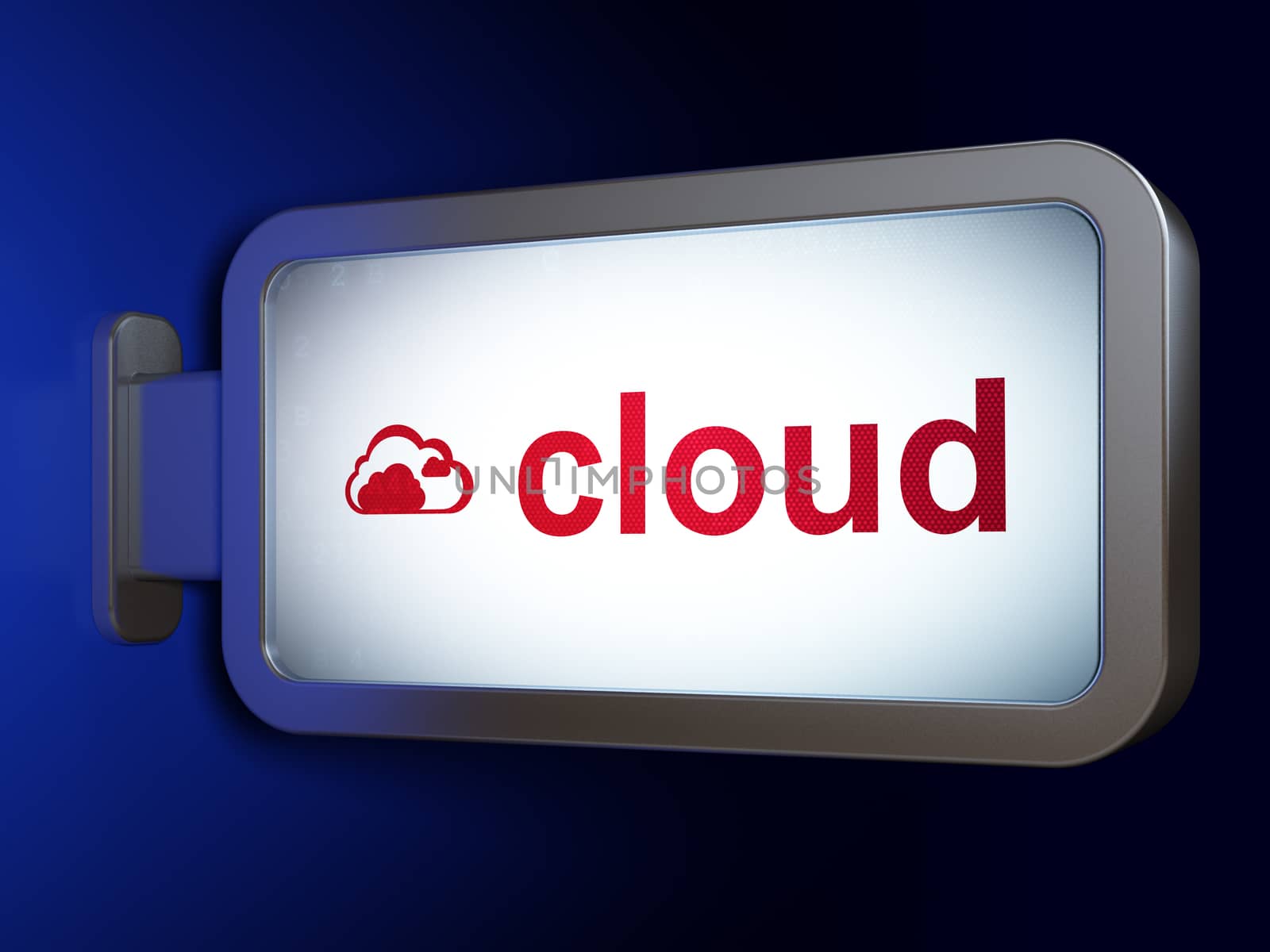 Cloud technology concept: Cloud and Cloud on advertising billboard background, 3d render