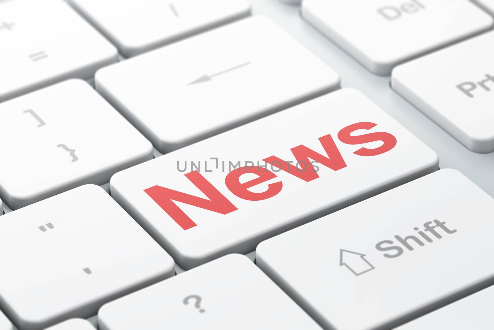 News concept: computer keyboard with word News, selected focus on enter button background, 3d render