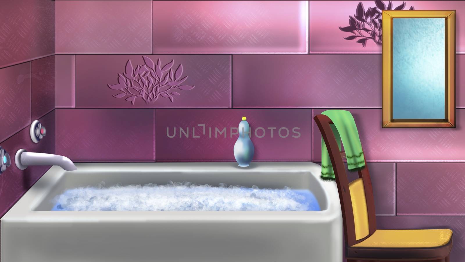 Digital painting of the Children's bathroom in pink