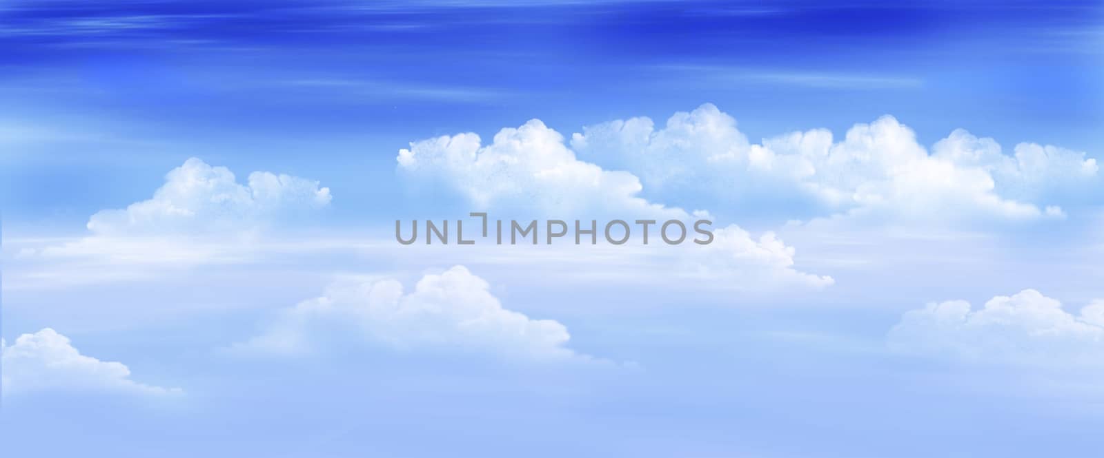 Digital painting of the White Clouds in a Blue Sky. Panorama