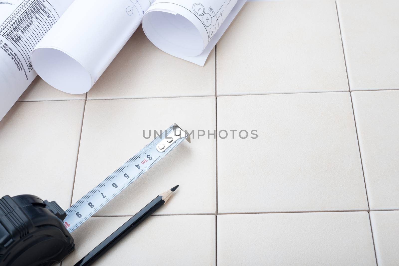 Set of tiles and tile wall with tools. Building concept