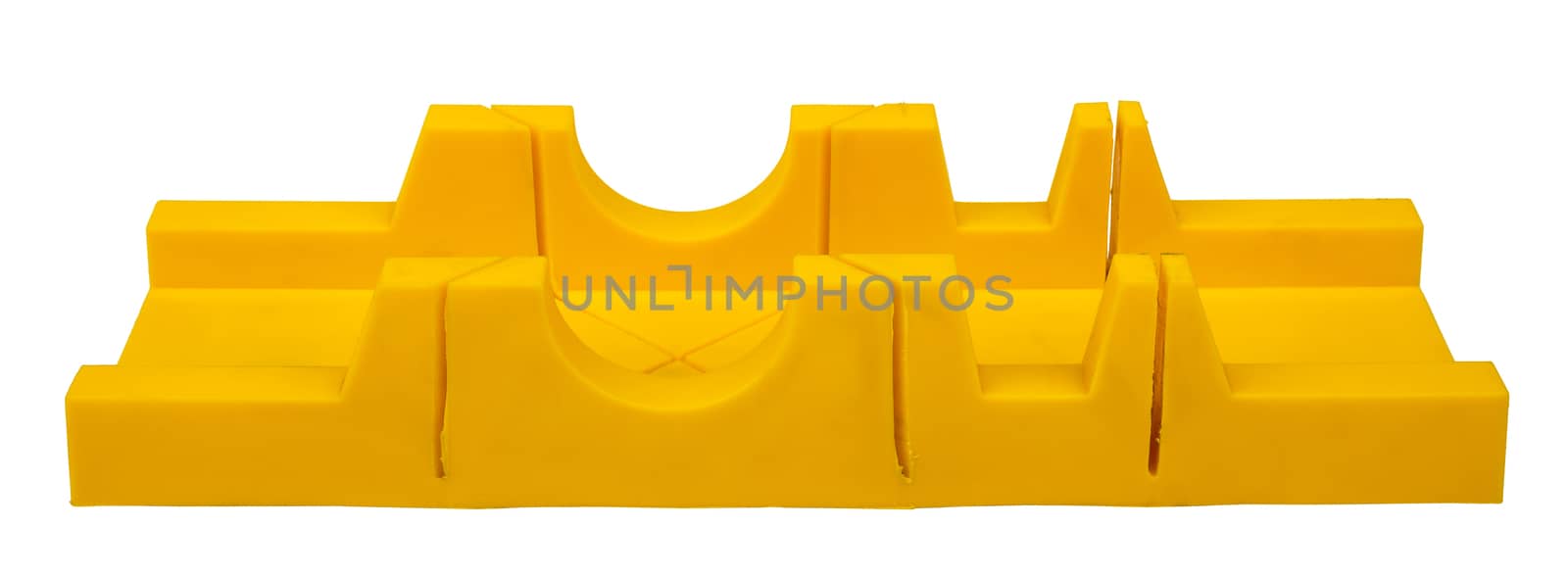 Plastic mitre box isolated on white background, closeup