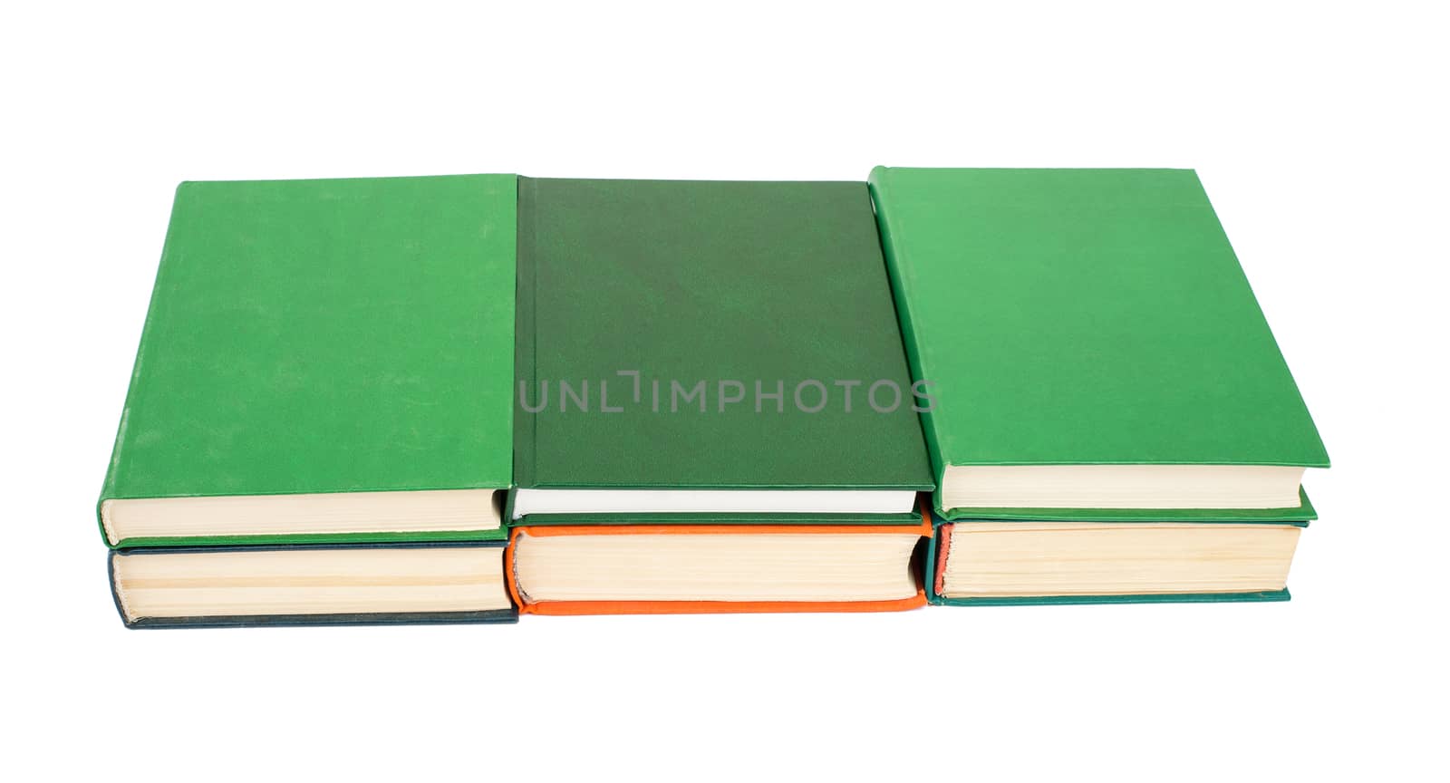 Pile of books isolated on white background, closeup