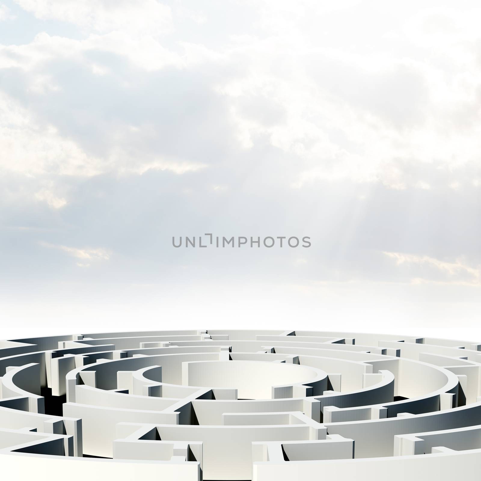 Labyrinth, 3d model with blue sky background