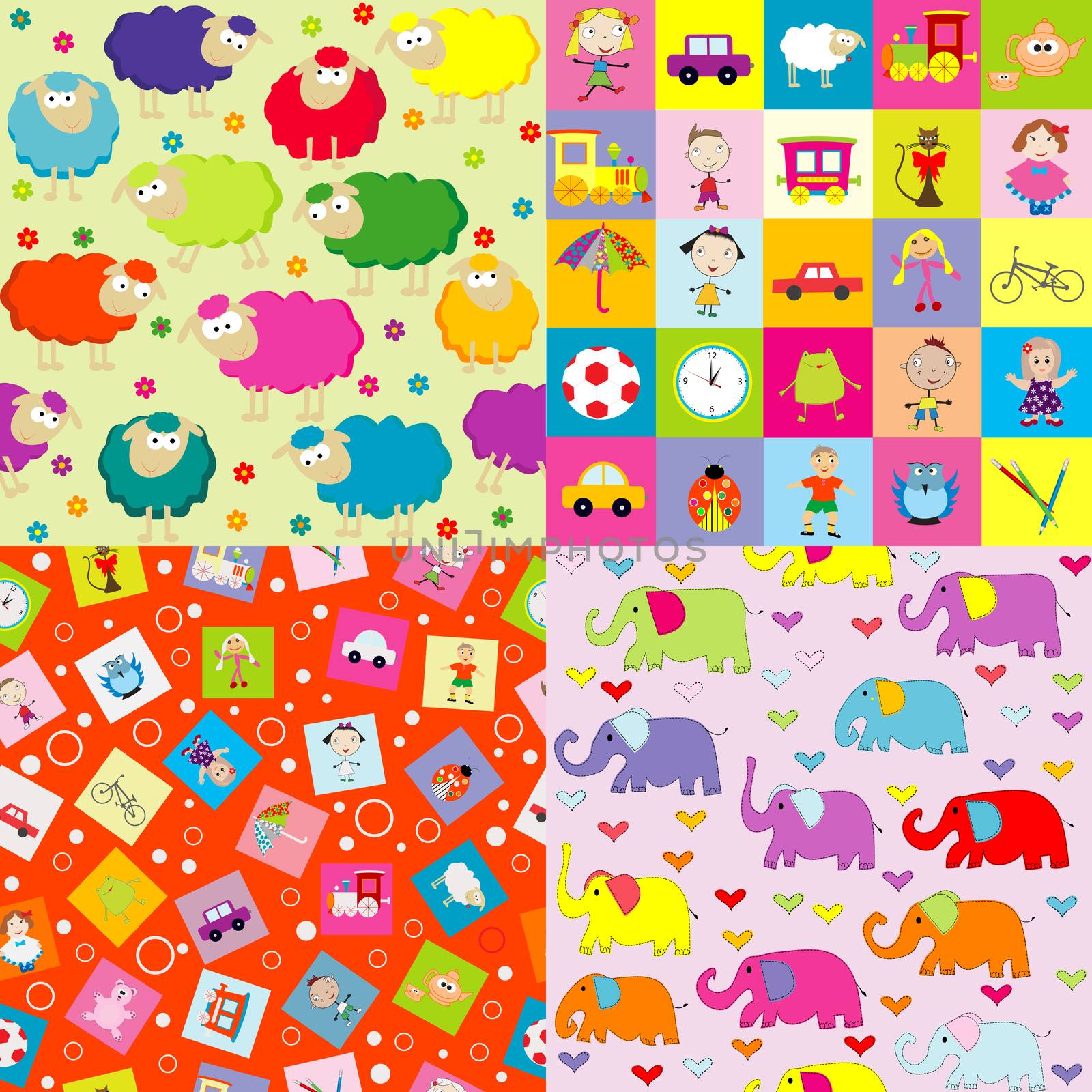 Collection of four backgrounds for kids