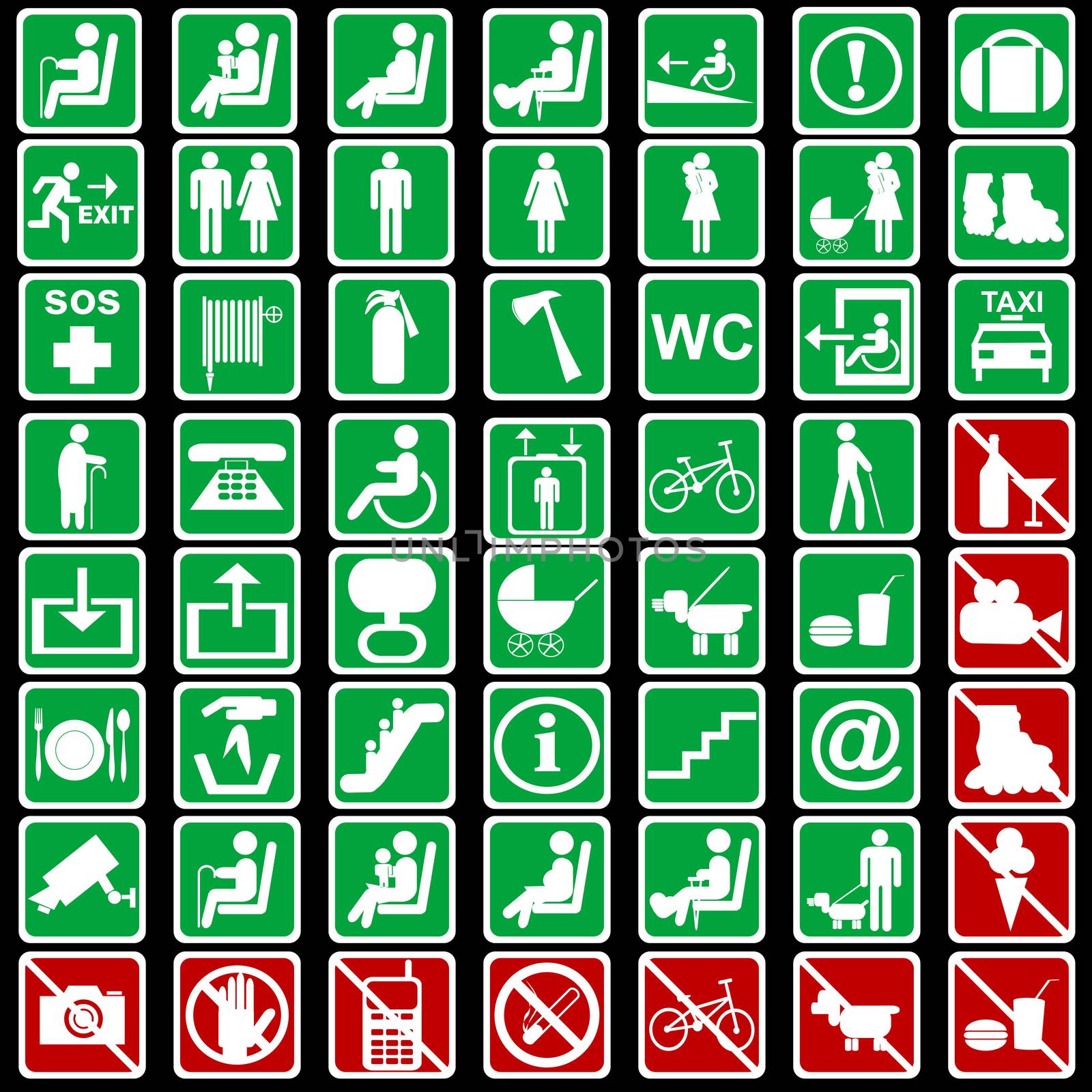Set of international signs used in transportation means