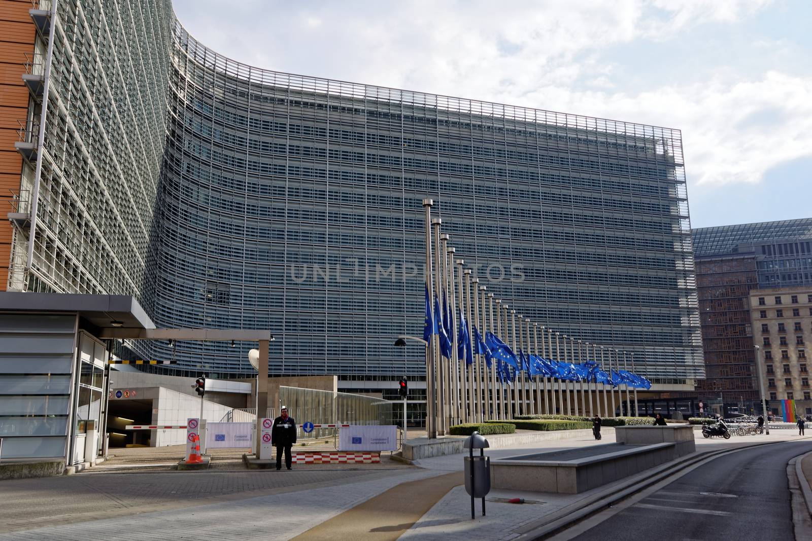 BELGIUM, Brussels: Flags fly half mast at the European commission in Brussels on March 22, 2016 after the attacks that hit the Belgian city that same day.