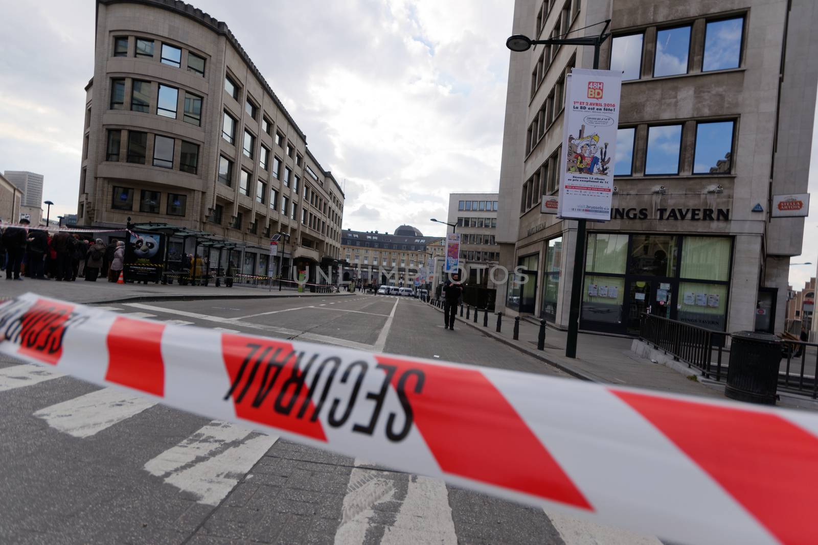 BELGIUM, Brussels: A police cordon is seen outside the Brussels-Central train station as hundreds have been evacuated on March 22, 2016 following the attacks that hit the Belgian capital.