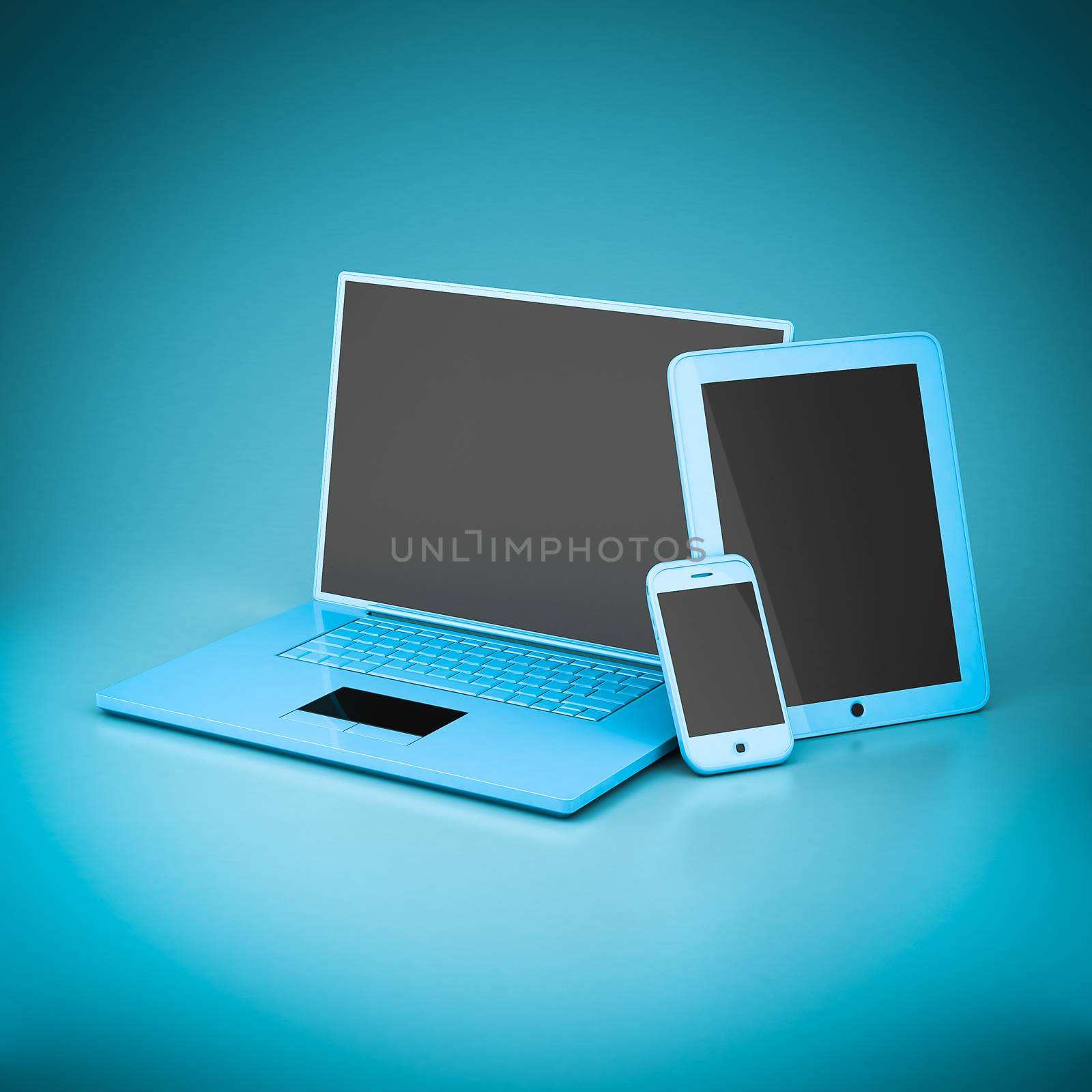 Laptop, tablet and smartphone by mrgarry