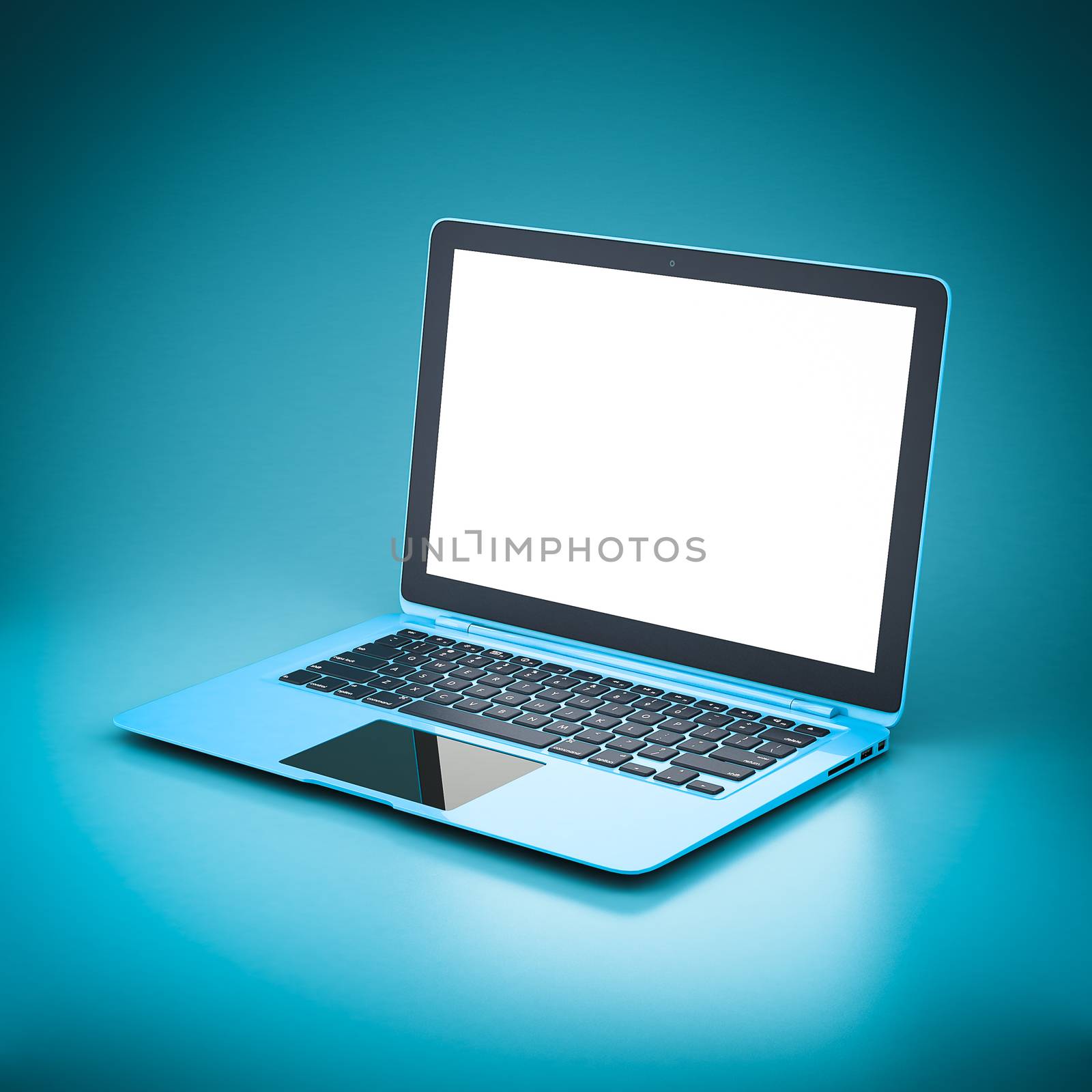 Image of laptop technology on a blue background isolated
