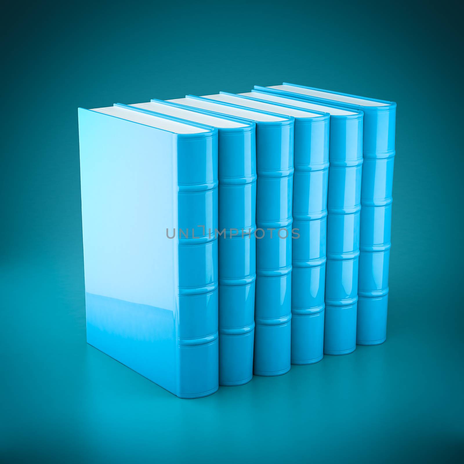 Stack of new books on a blue background