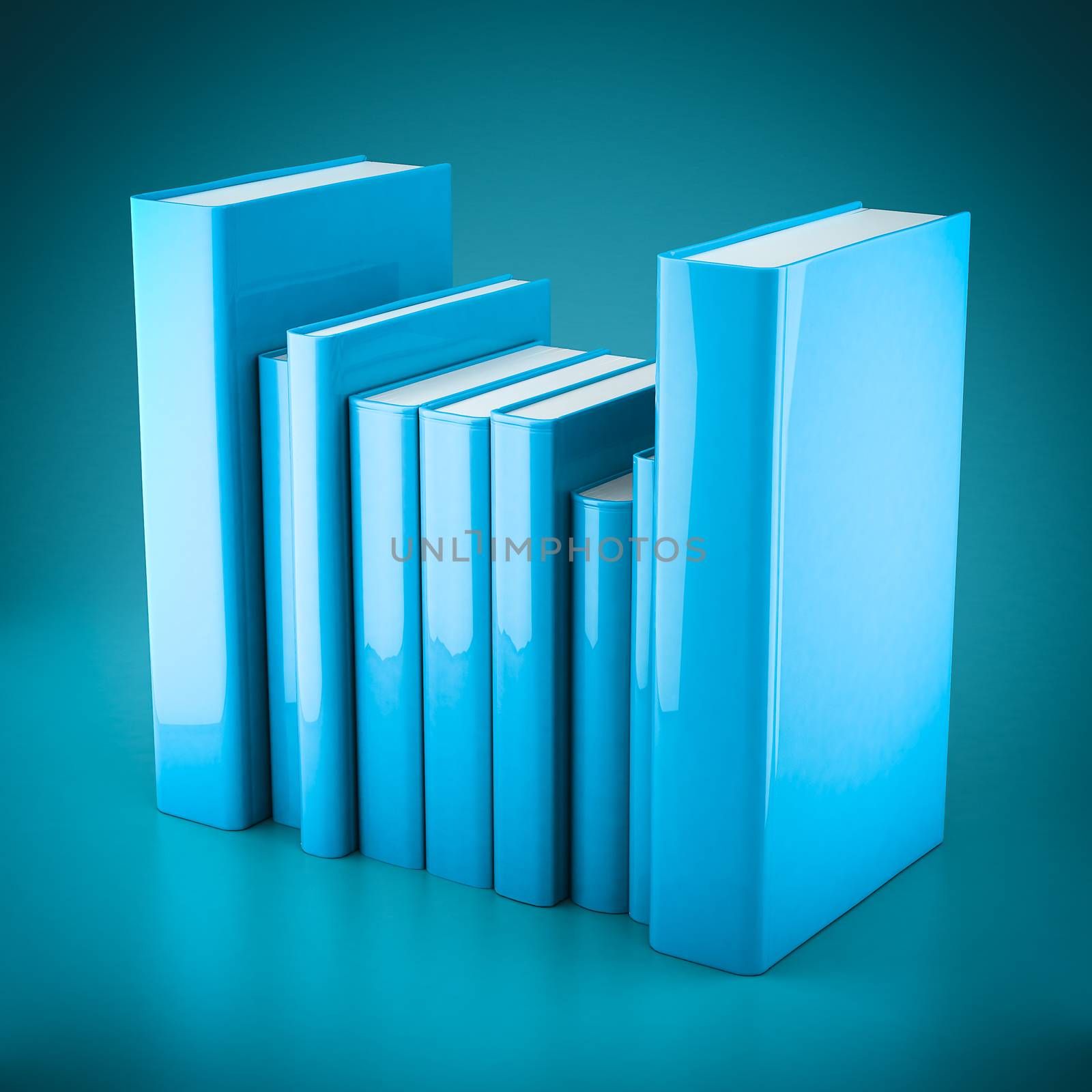 Stack of new books on a blue background