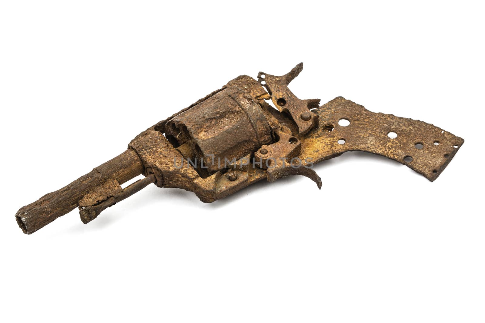 Old rusty pistol, Isolated on white background