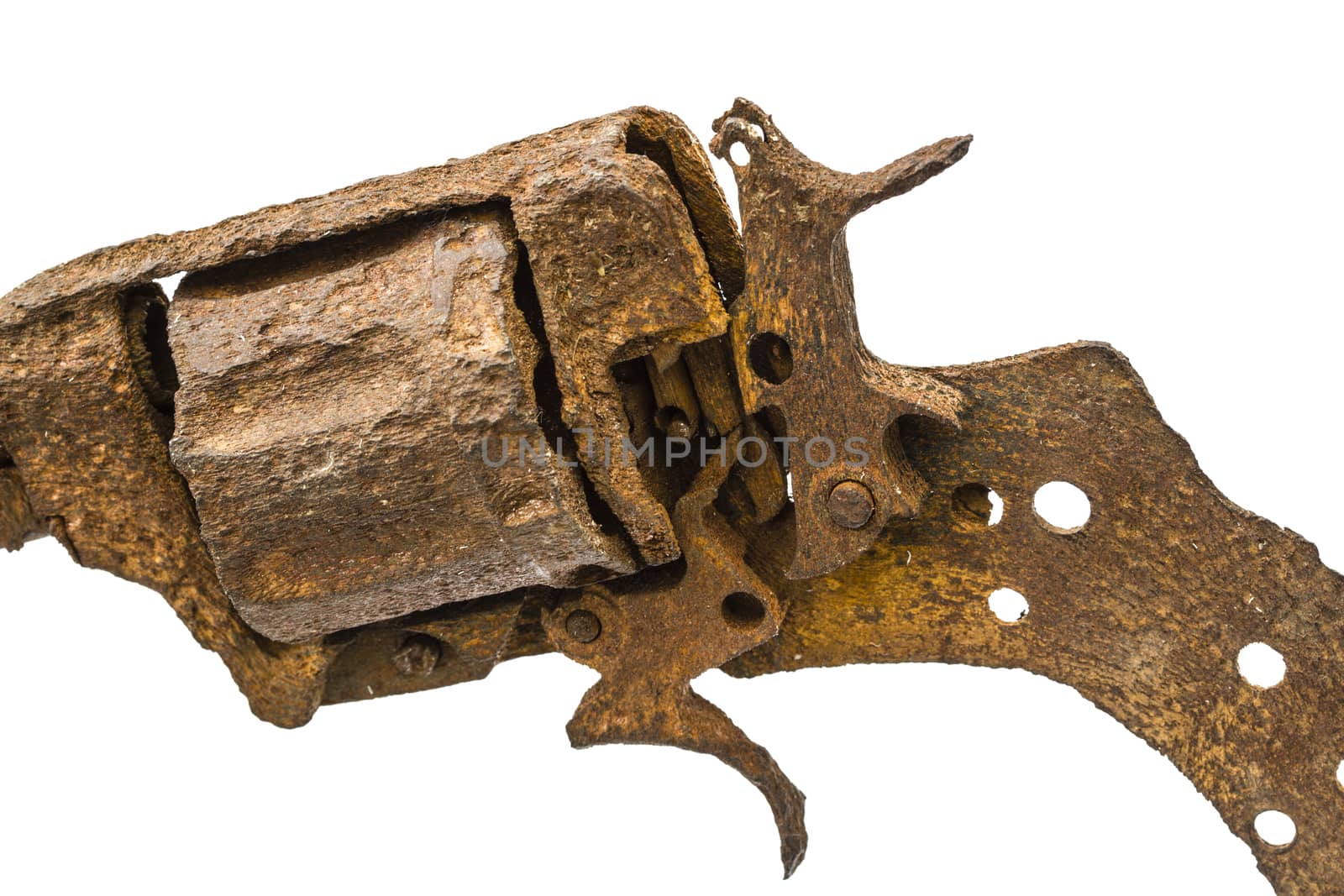 Old rusty pistol close-up, Isolated on white background by kostiuchenko