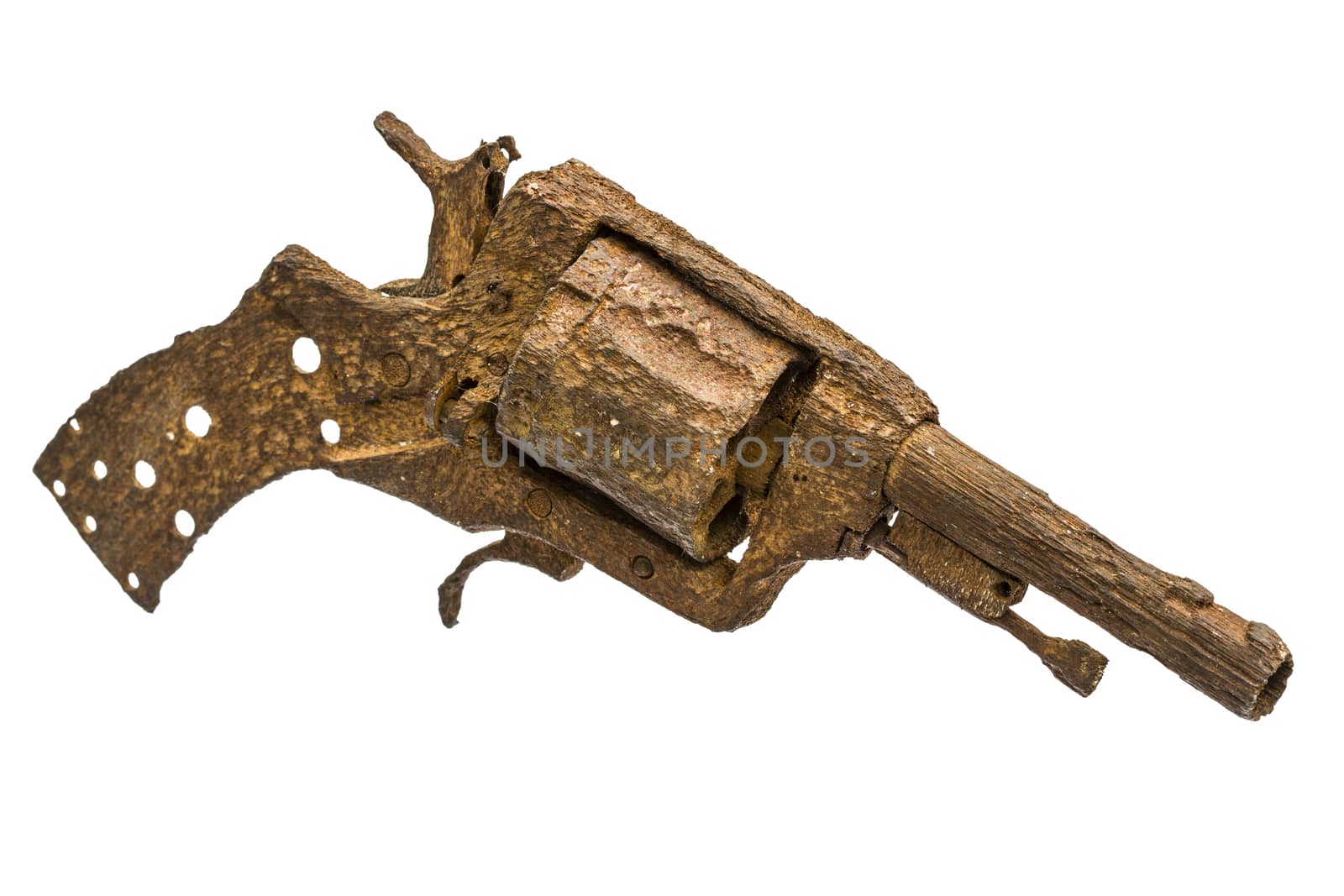 Old rusty pistol, Isolated on white background