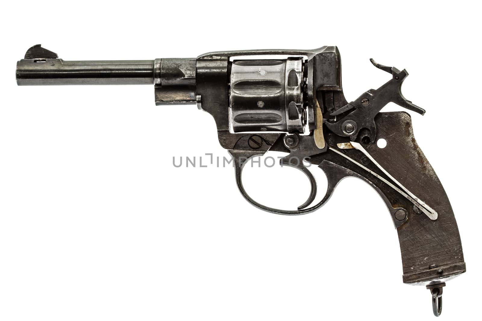 Disassembled revolver, pistol mechanism with the hammer cocked,  by kostiuchenko