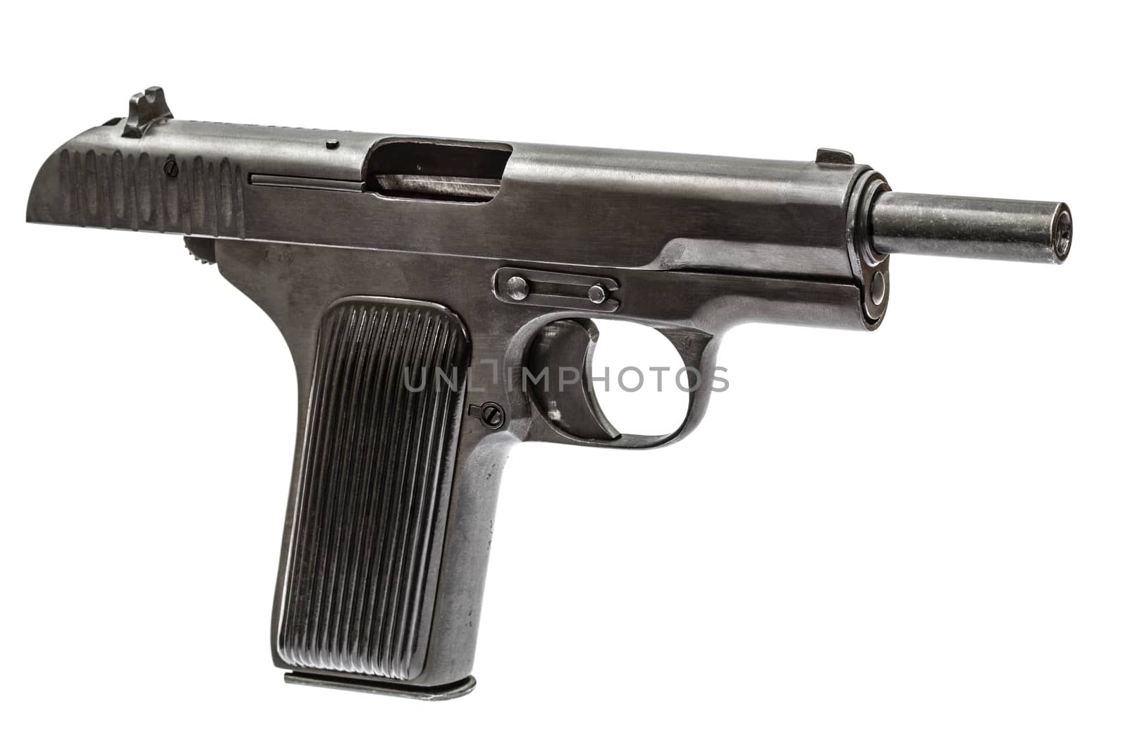 Automatic pistol, isolated on white background