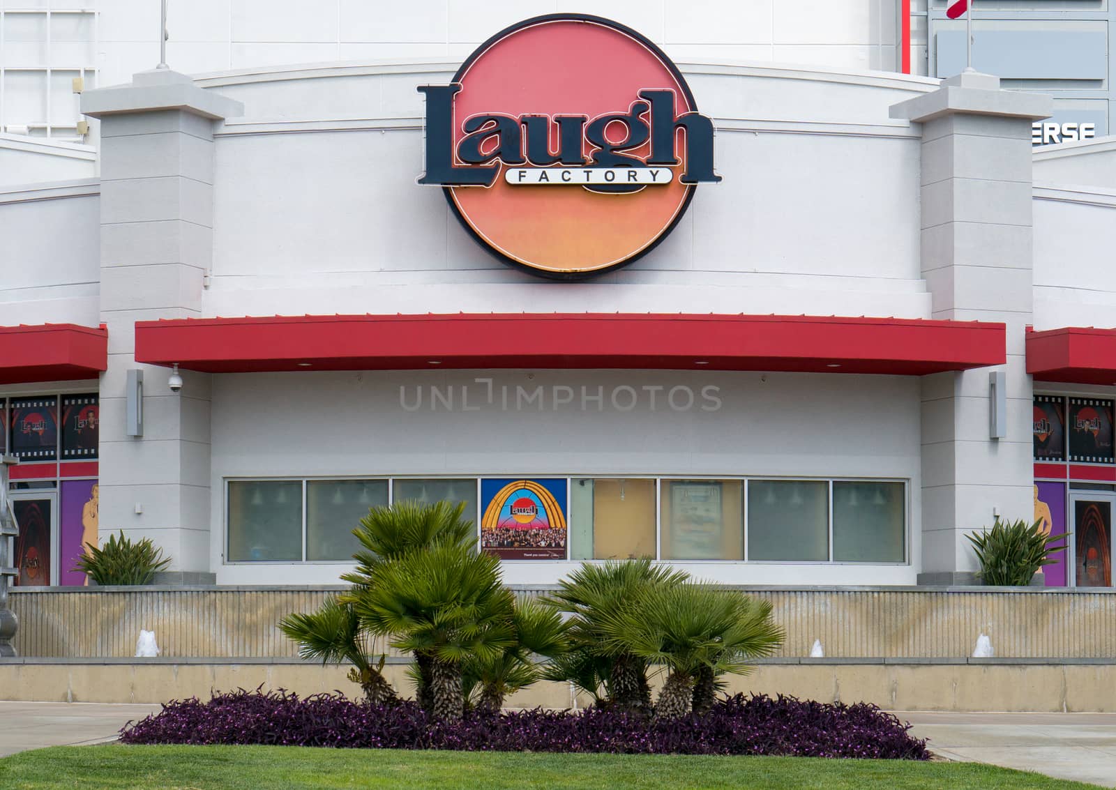 LONG BEACH, CA/USA - MARCH 19, 2016: Laugh Factory comedy club exterior and sign. The Laugh Factory is a comedy club with locations in southern California.