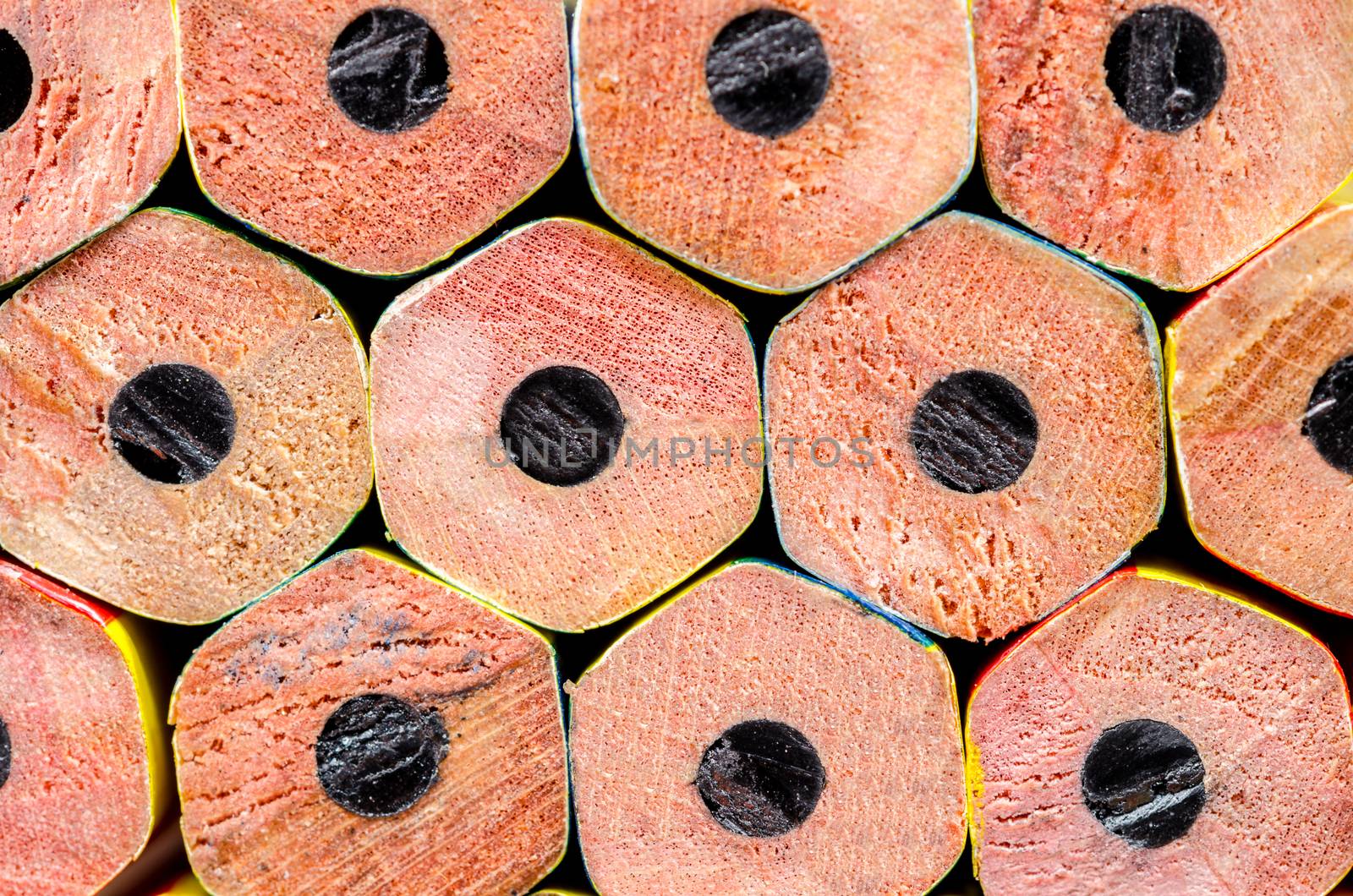 Close up wood pencil ends texture as background