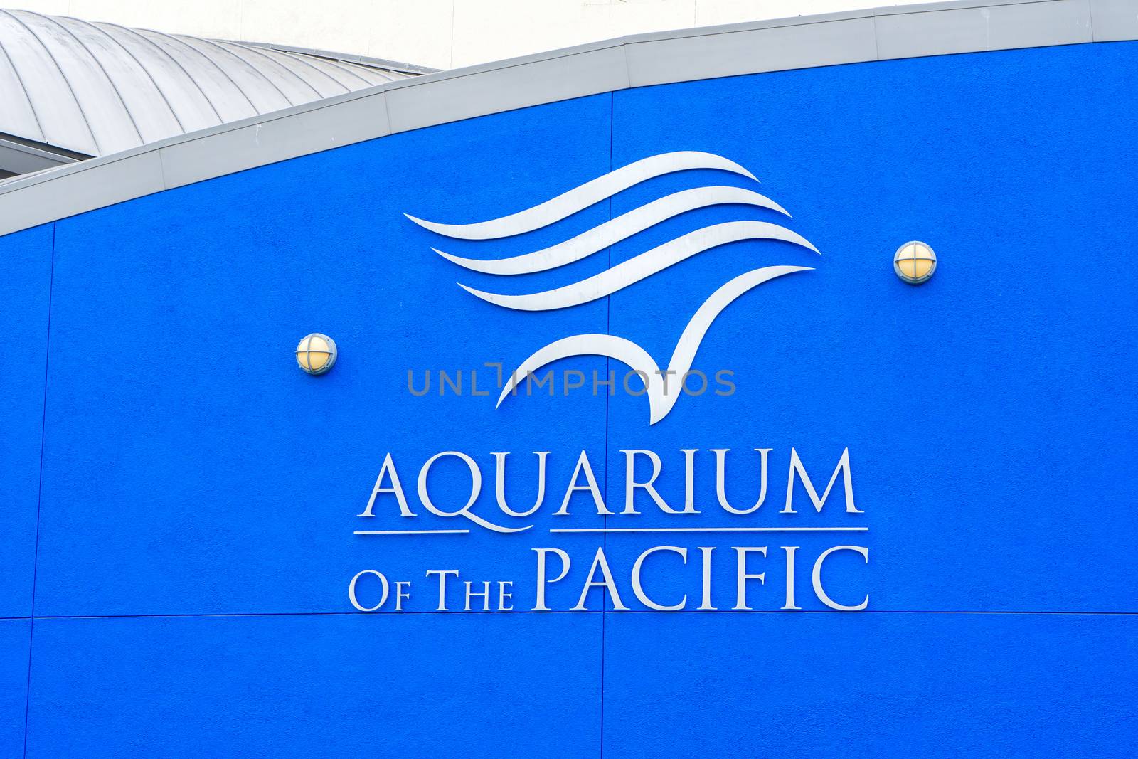 LONG BEACH, CA/USA - MARCH 19, 2016: Aquarium of the Pacific exterior and logo. The Aquarium of the Pacific is a public aquarium.