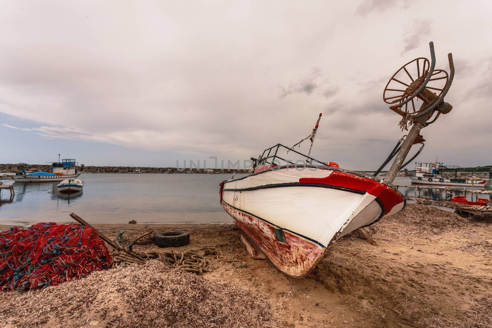 Boat on Beach Near Troy in Turkey by Creatista