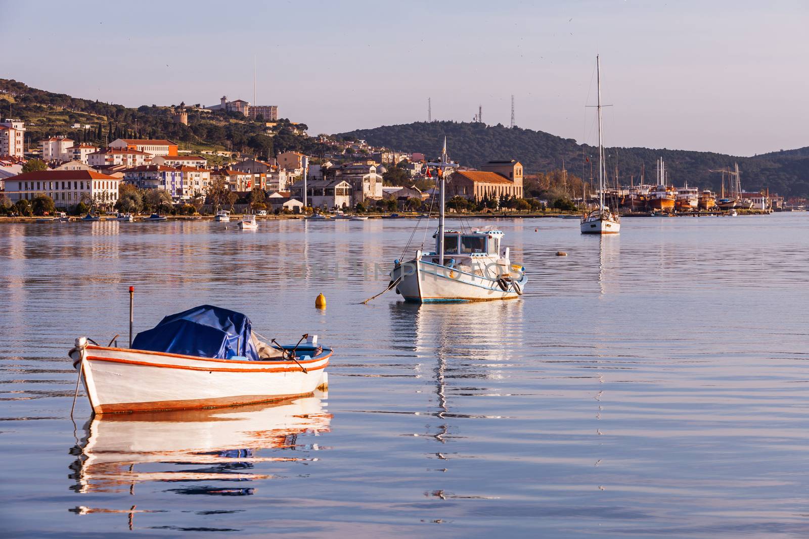 Coastal Turkish town of Ayvalik at sunset