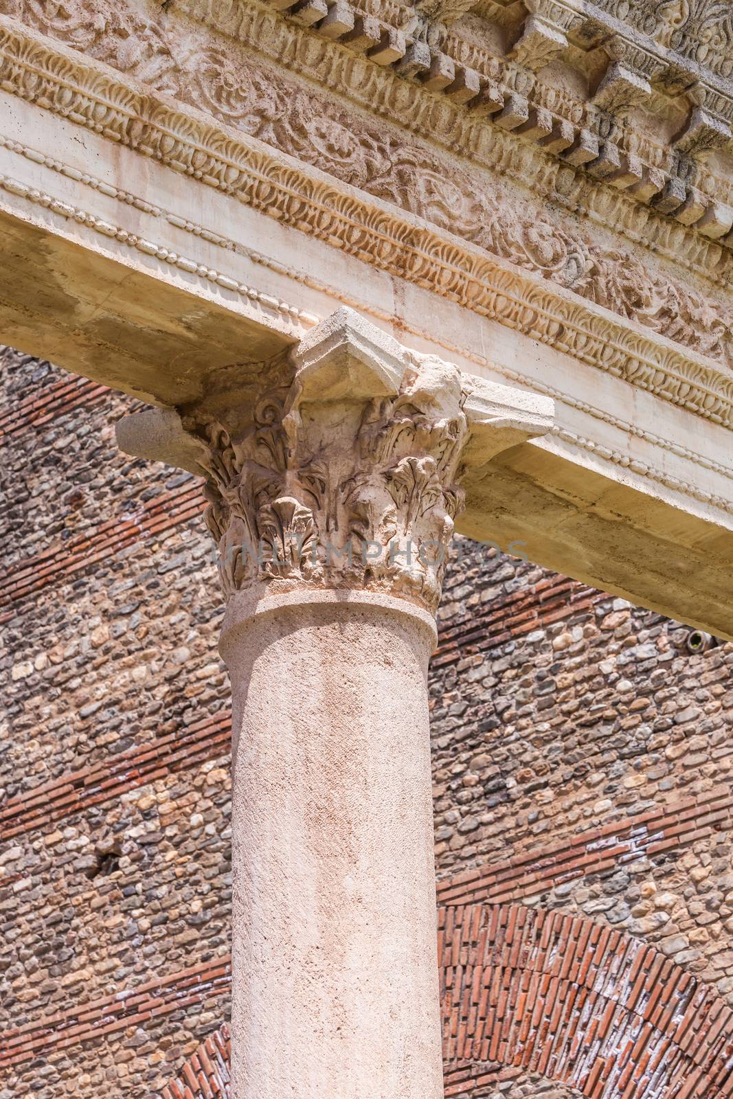 Stone Corinthian style column top at the gymnasium in Sardis Turkey