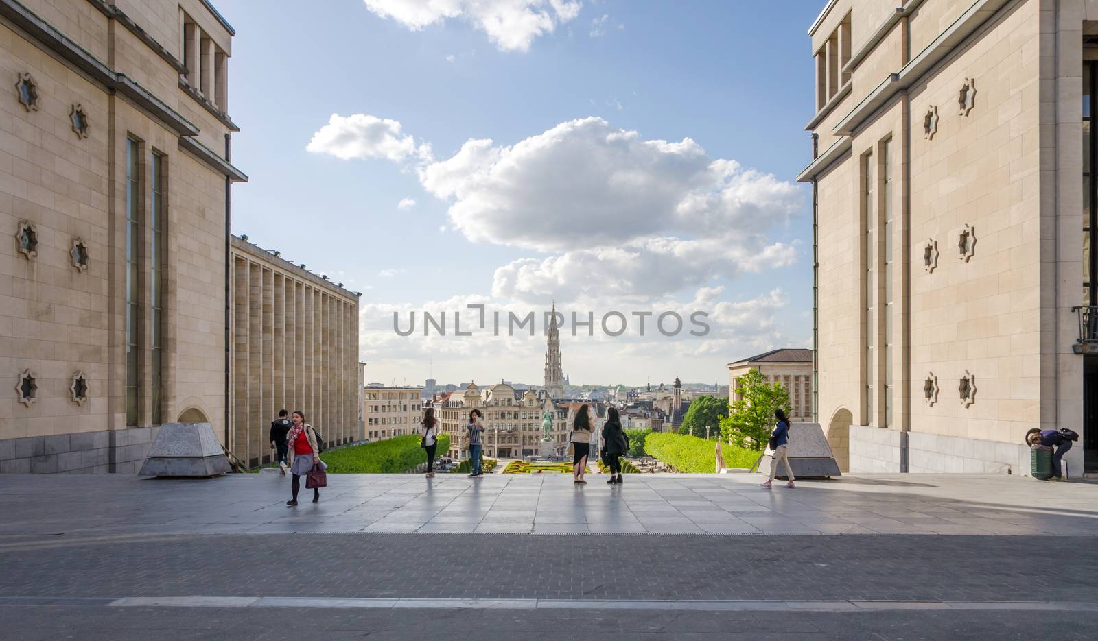 Brussels, Belgium - May 12, 2015: Tourist visit Kunstberg or Mont des Arts (Mount of the arts) gardens in Brussels, by siraanamwong