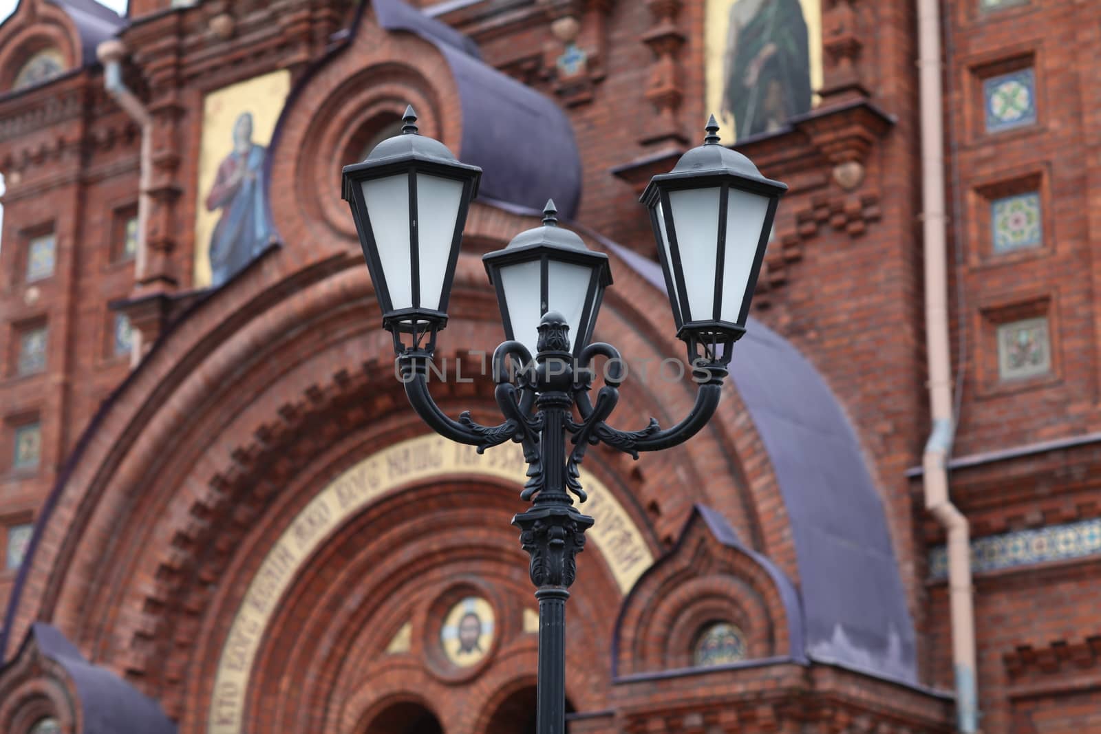 street lamp in the classical style of the church