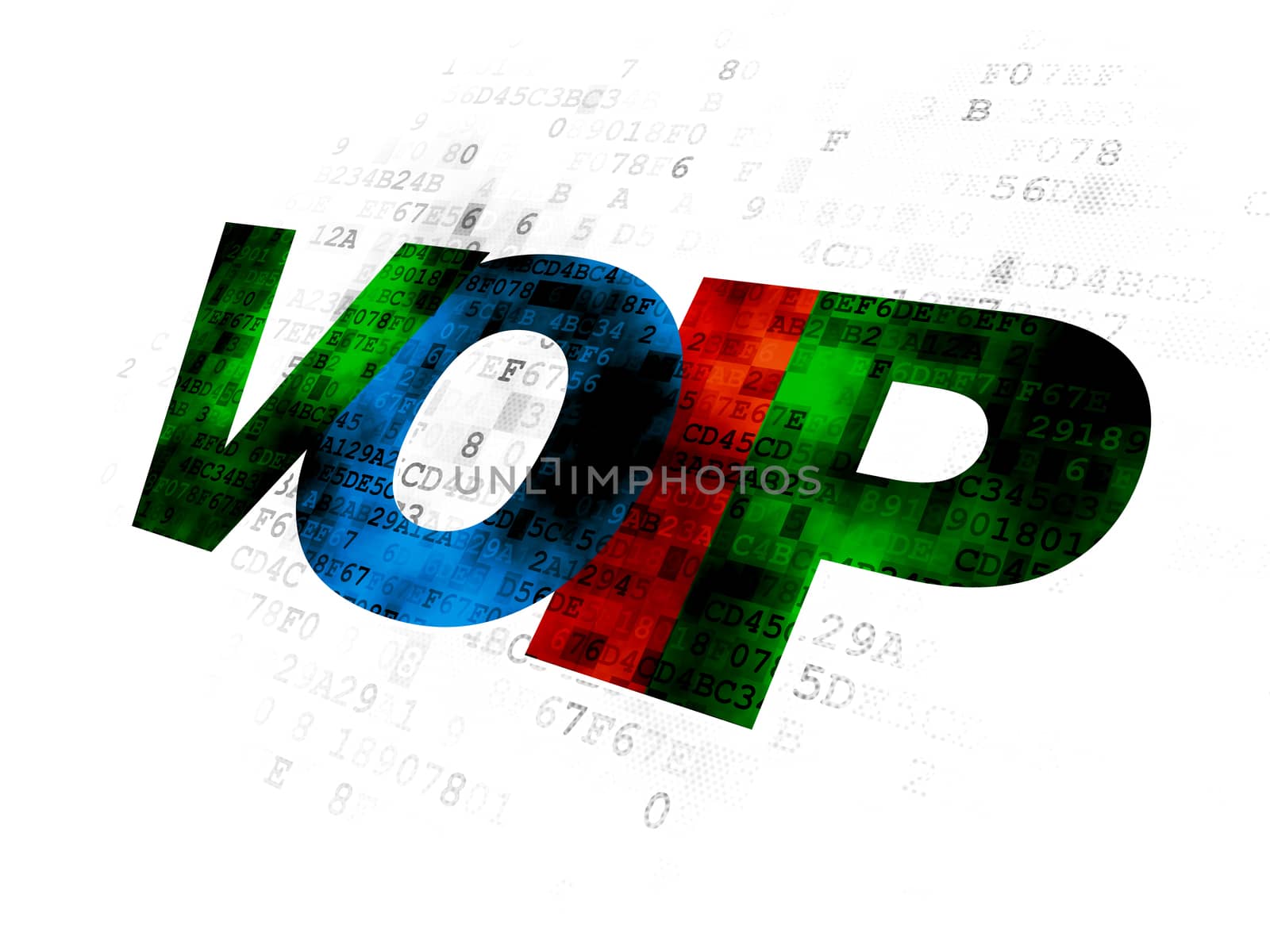 Web design concept: Pixelated multicolor text VOIP on Digital background
