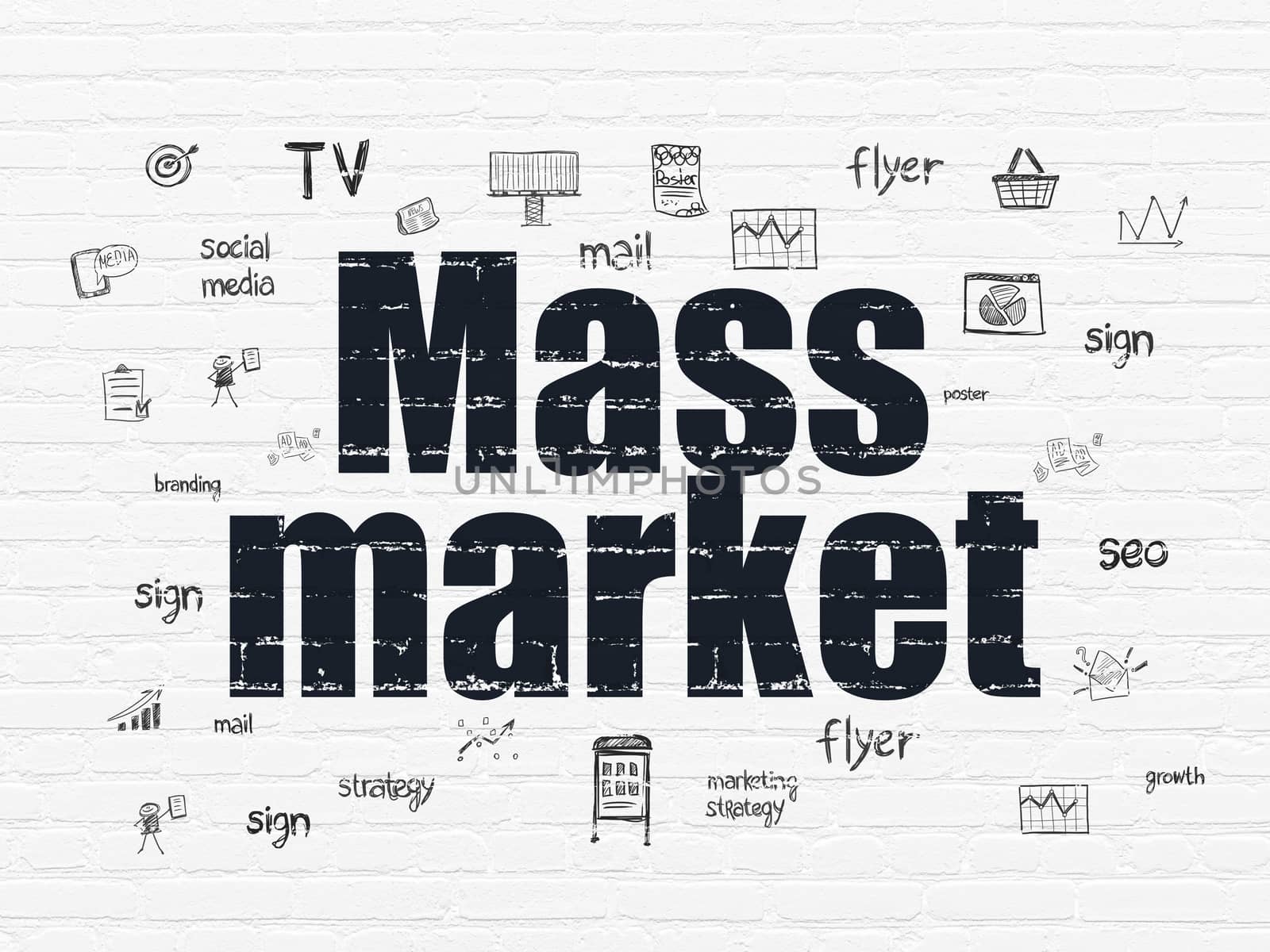 Marketing concept: Mass Market on wall background by maxkabakov