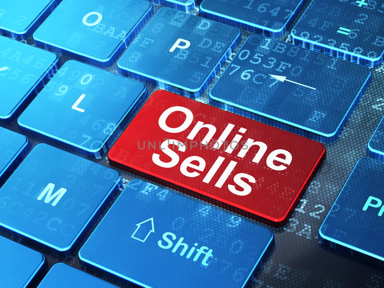 Marketing concept: Online Sells on computer keyboard background by maxkabakov
