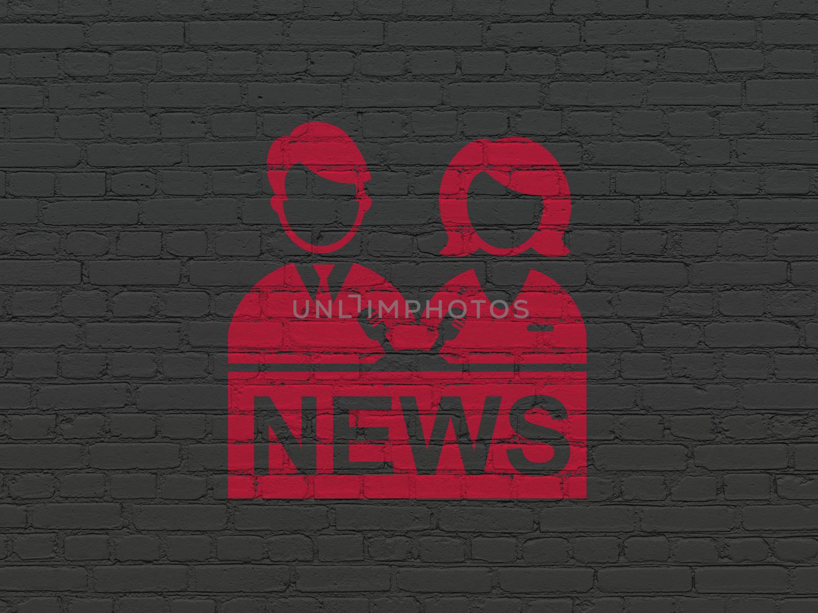 News concept: Painted red Anchorman icon on Black Brick wall background