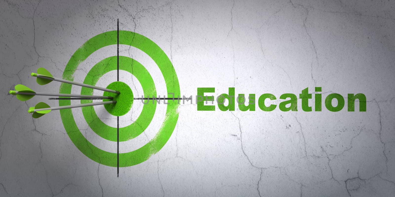 Success Education concept: arrows hitting the center of target, Green Education on wall background