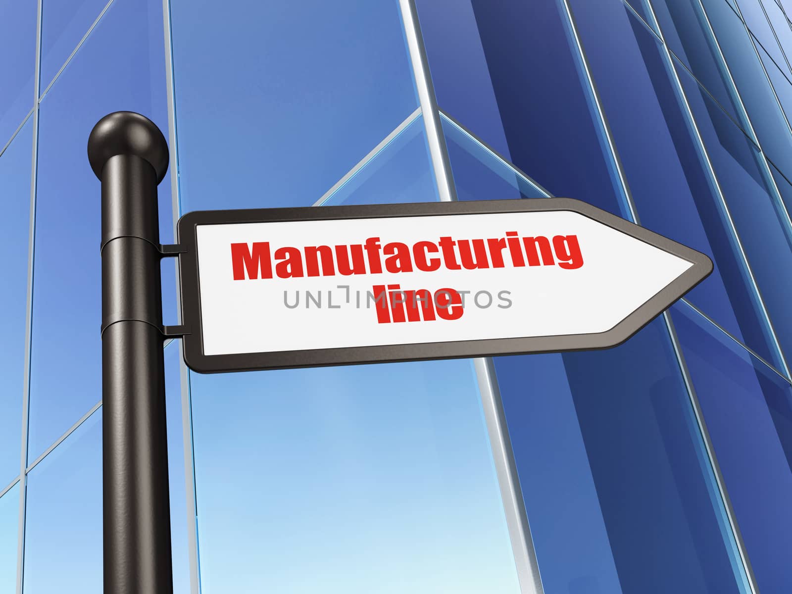 Industry concept: sign Manufacturing Line on Building background, 3d render