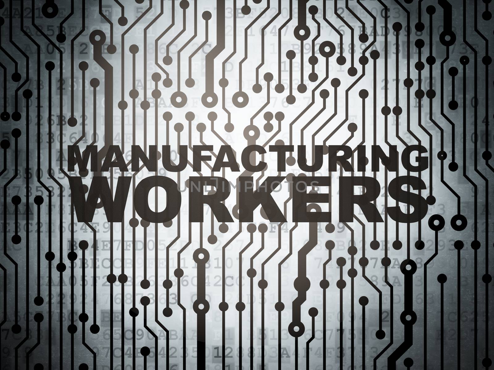 Manufacuring concept: circuit board with  word Manufacturing Workers, 3d render