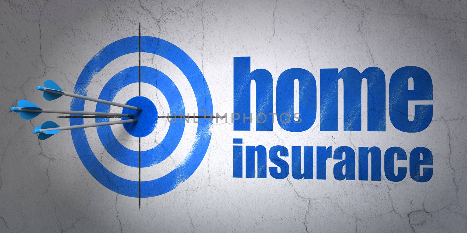 Insurance concept: target and Home Insurance on wall background by maxkabakov